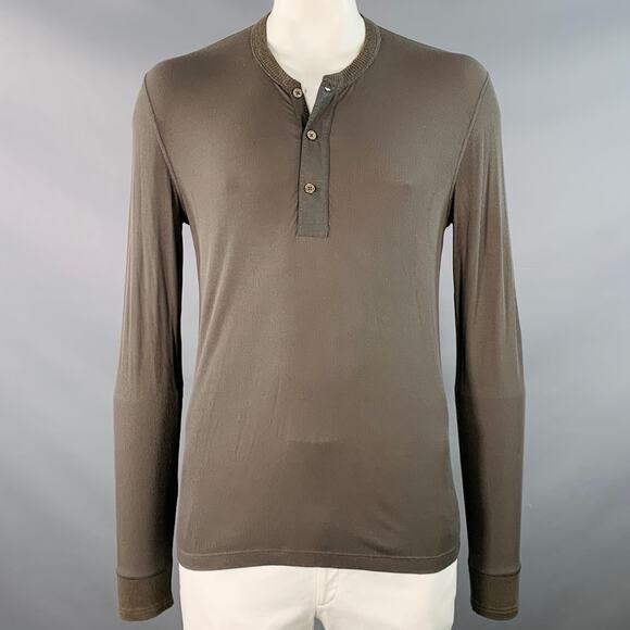 TOM FORD Size L Green Olive Ribbed Modal Blend Henley Pullover - Picture 1 of 9